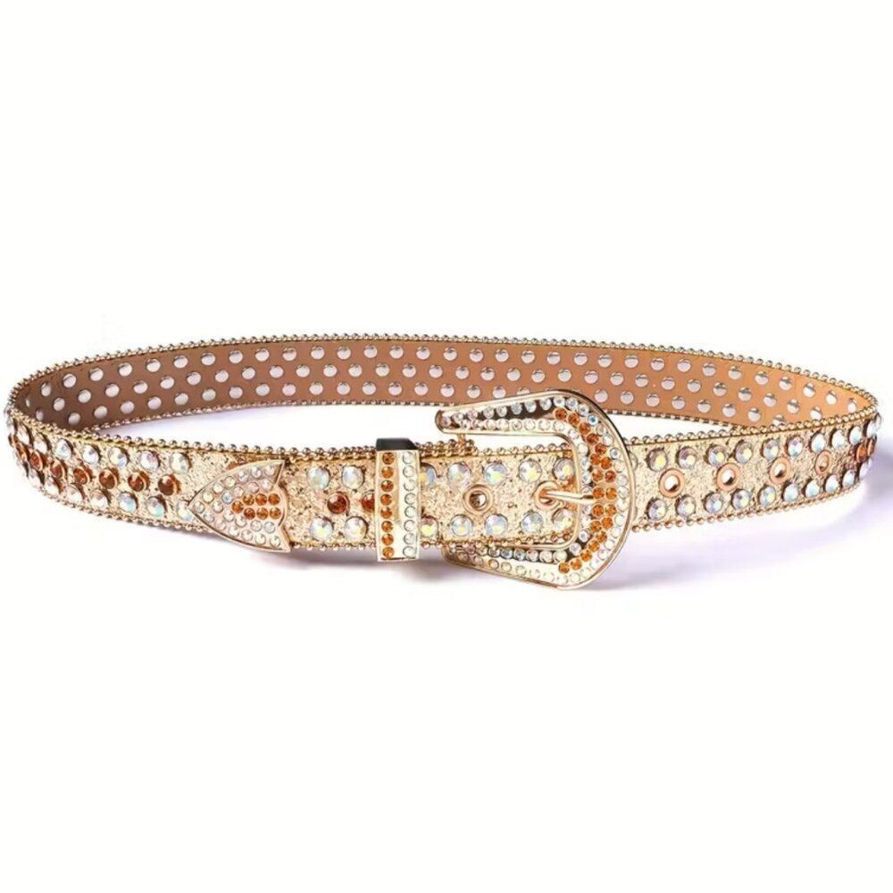 NWT Boutique Gold Western Rhinestone Belt Crystal Studded Cowgirl Y2K Bling - Picture 4 of 6